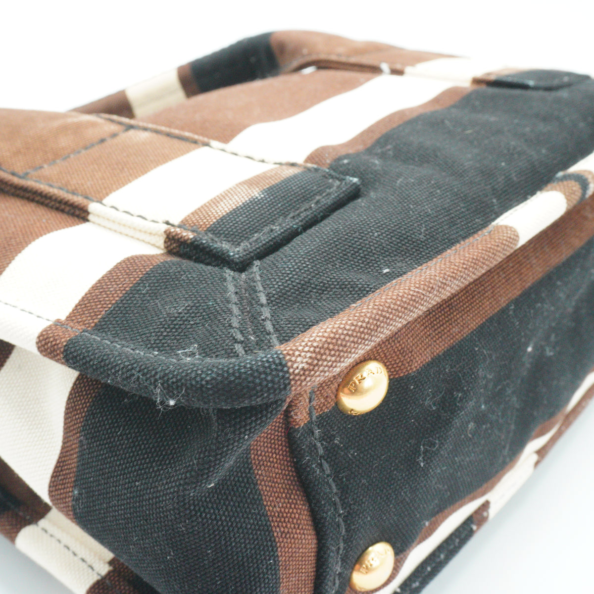 Prada	Tabacco Canapa Strip Canvas Pattina Medium GHW