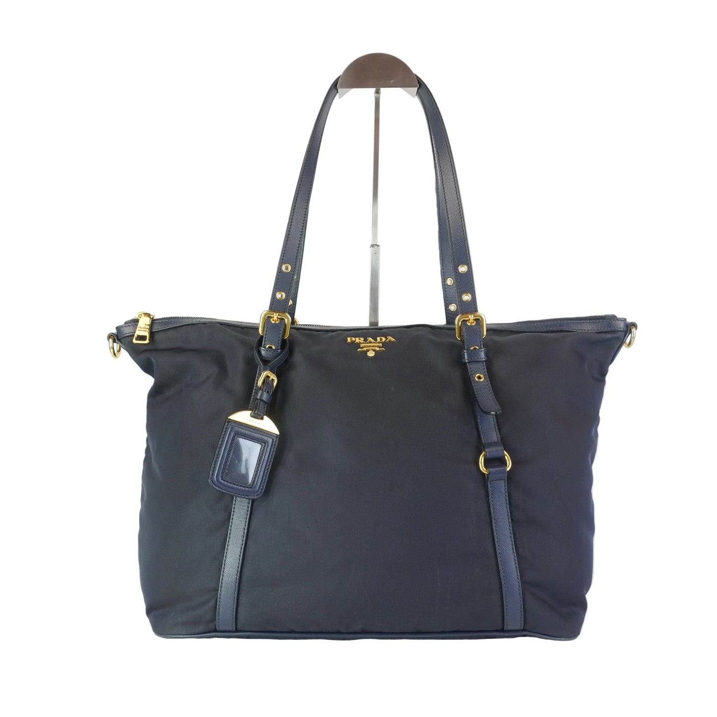 Prada Tessuto Nylon Saffiano Tote Large Navy Blue  GHW