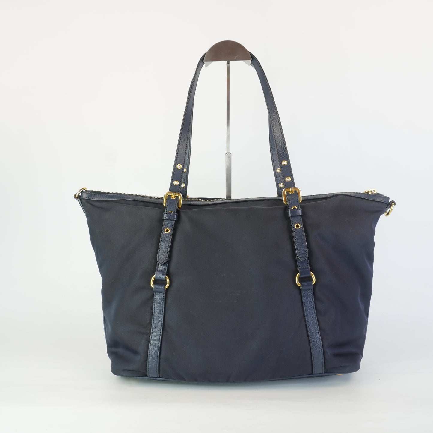 Prada Tessuto Nylon Saffiano Tote Large Navy Blue  GHW