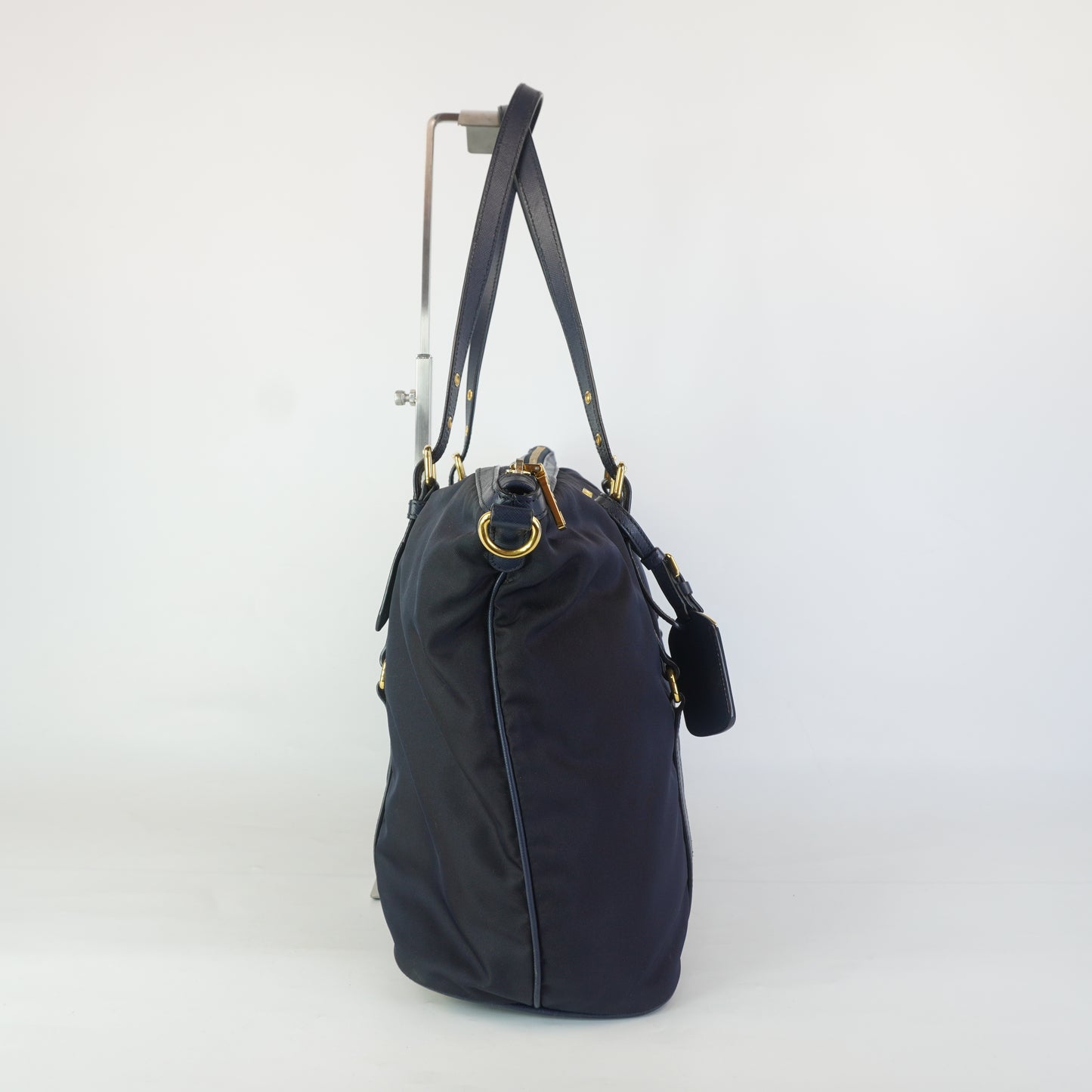 Prada Tessuto Nylon Saffiano Tote Large Navy Blue  GHW