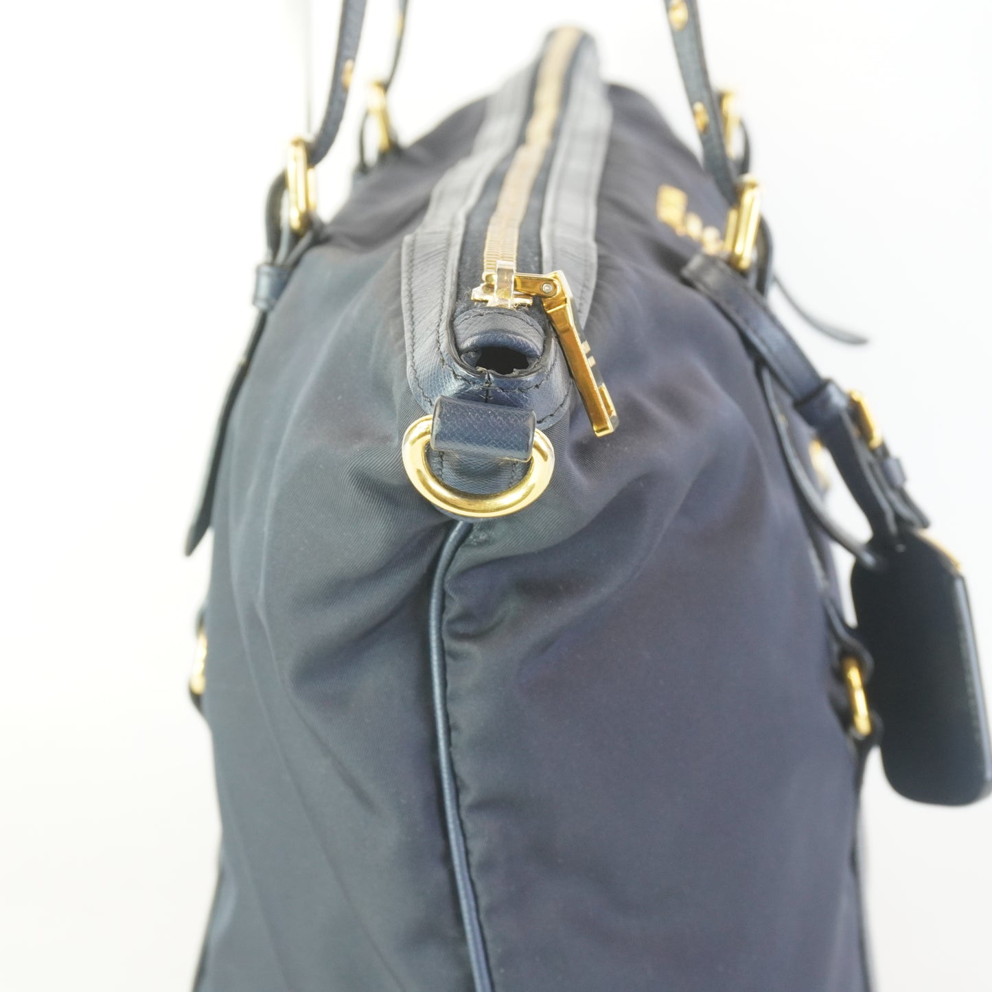Prada Tessuto Nylon Saffiano Tote Large Navy Blue  GHW