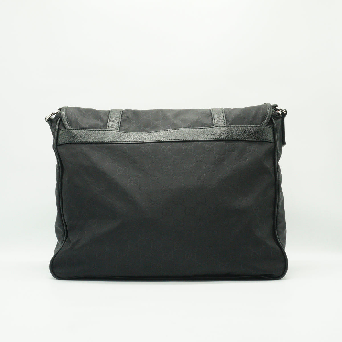 Gucci	Nylon Monogram Double Buckle Flap Medium Messenger Bag Black SHW