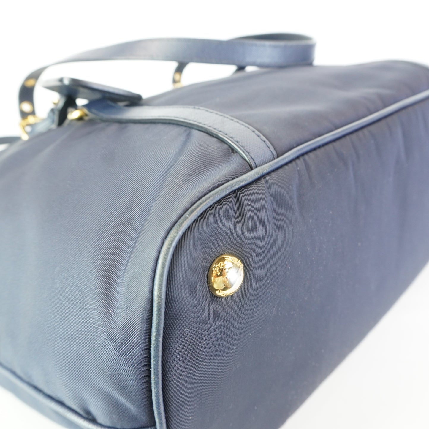 Prada Tessuto Nylon Saffiano Tote Large Navy Blue  GHW