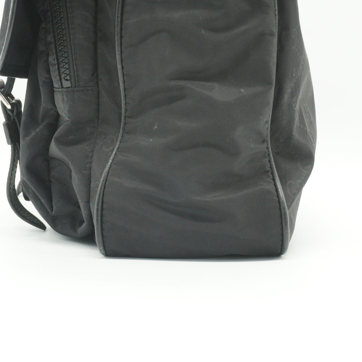 Gucci	Nylon Monogram Double Buckle Flap Medium Messenger Bag Black SHW