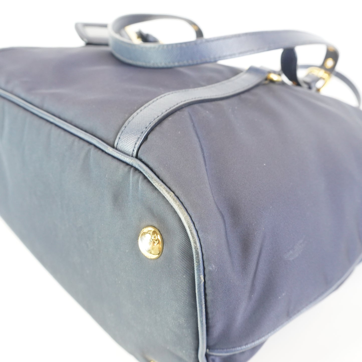 Prada Tessuto Nylon Saffiano Tote Large Navy Blue  GHW