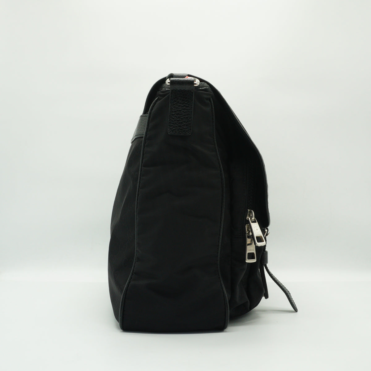 Gucci	Nylon Monogram Double Buckle Flap Medium Messenger Bag Black SHW