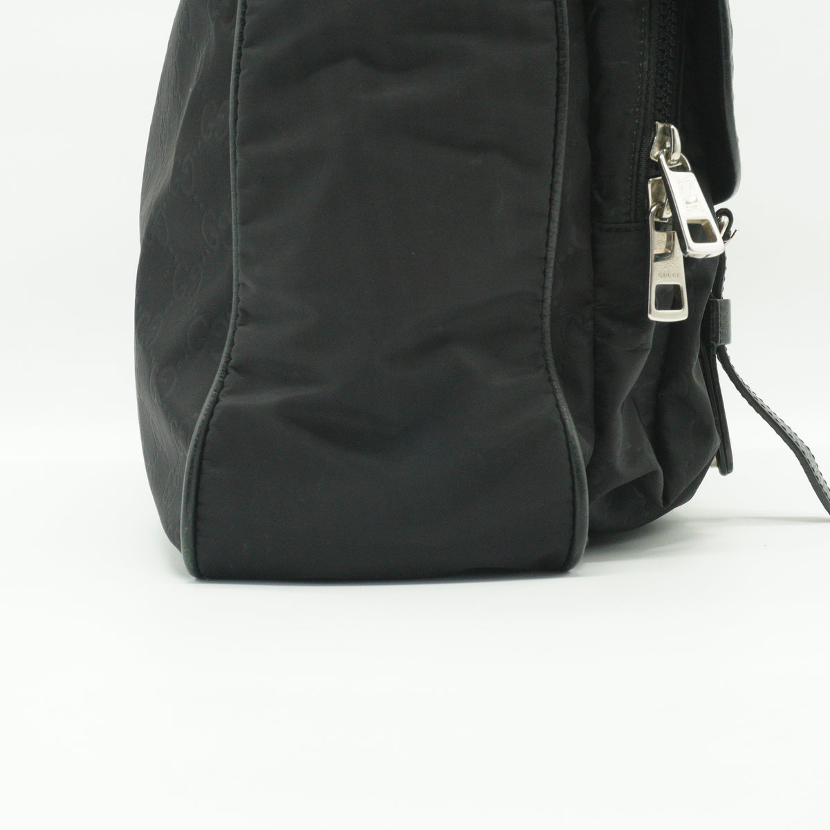 Gucci	Nylon Monogram Double Buckle Flap Medium Messenger Bag Black SHW