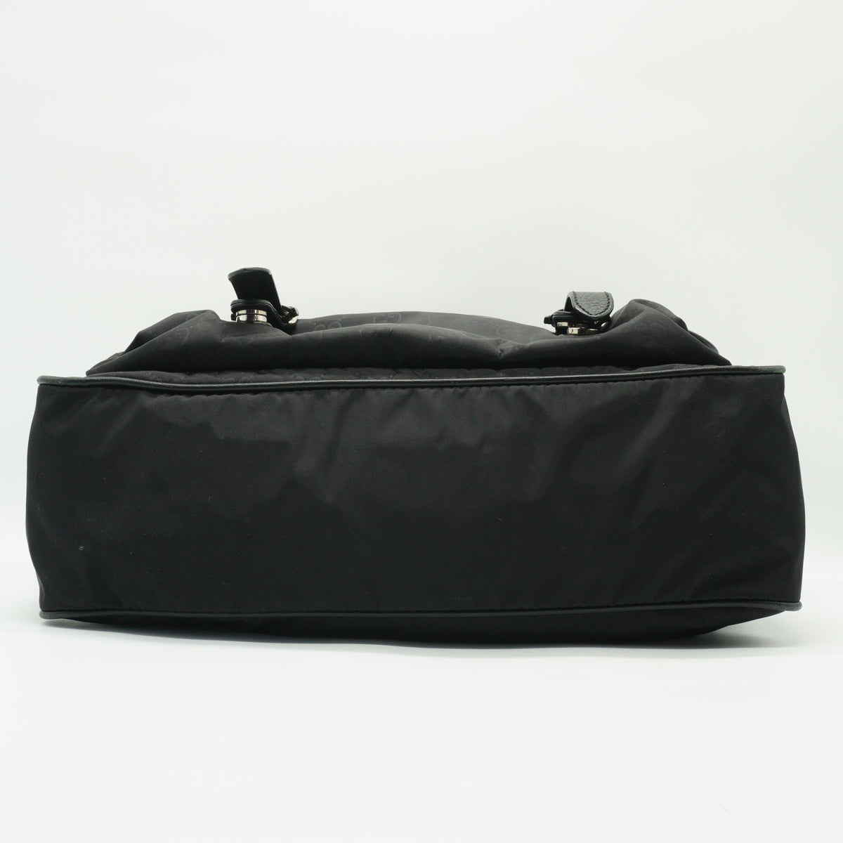 Gucci	Nylon Monogram Double Buckle Flap Medium Messenger Bag Black SHW