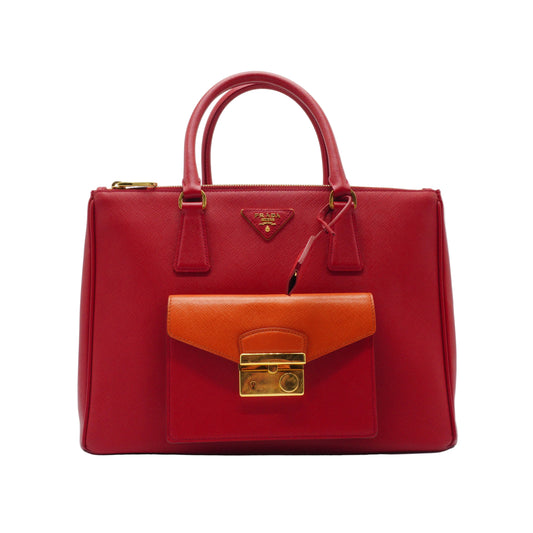 Prada	Safiano Lux Galleria Double Zip Front Pocket Red Medium GHW