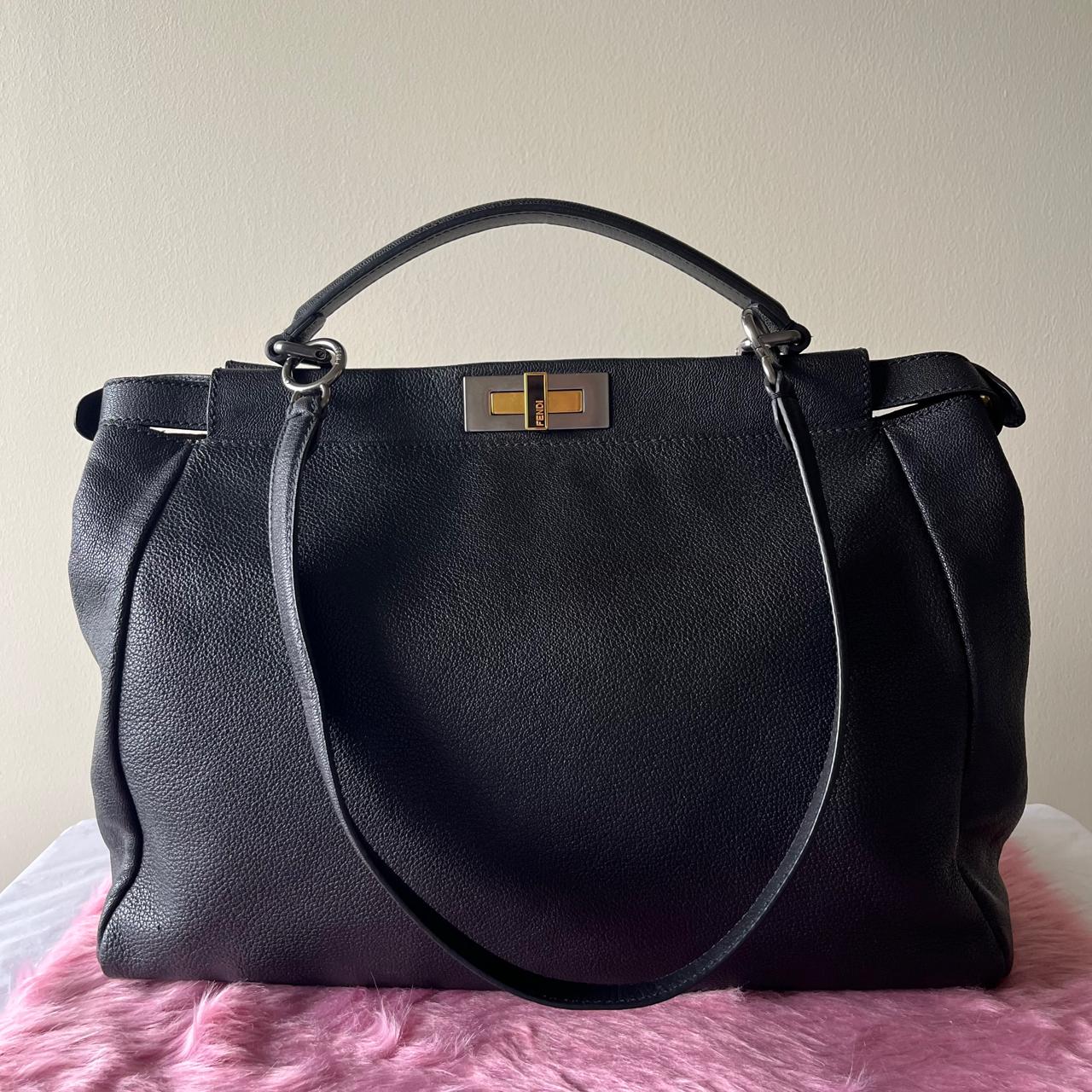 Fendi Peekaboo Top Handle Bag Leather Black – 8"H x 13"L x 4.7"W