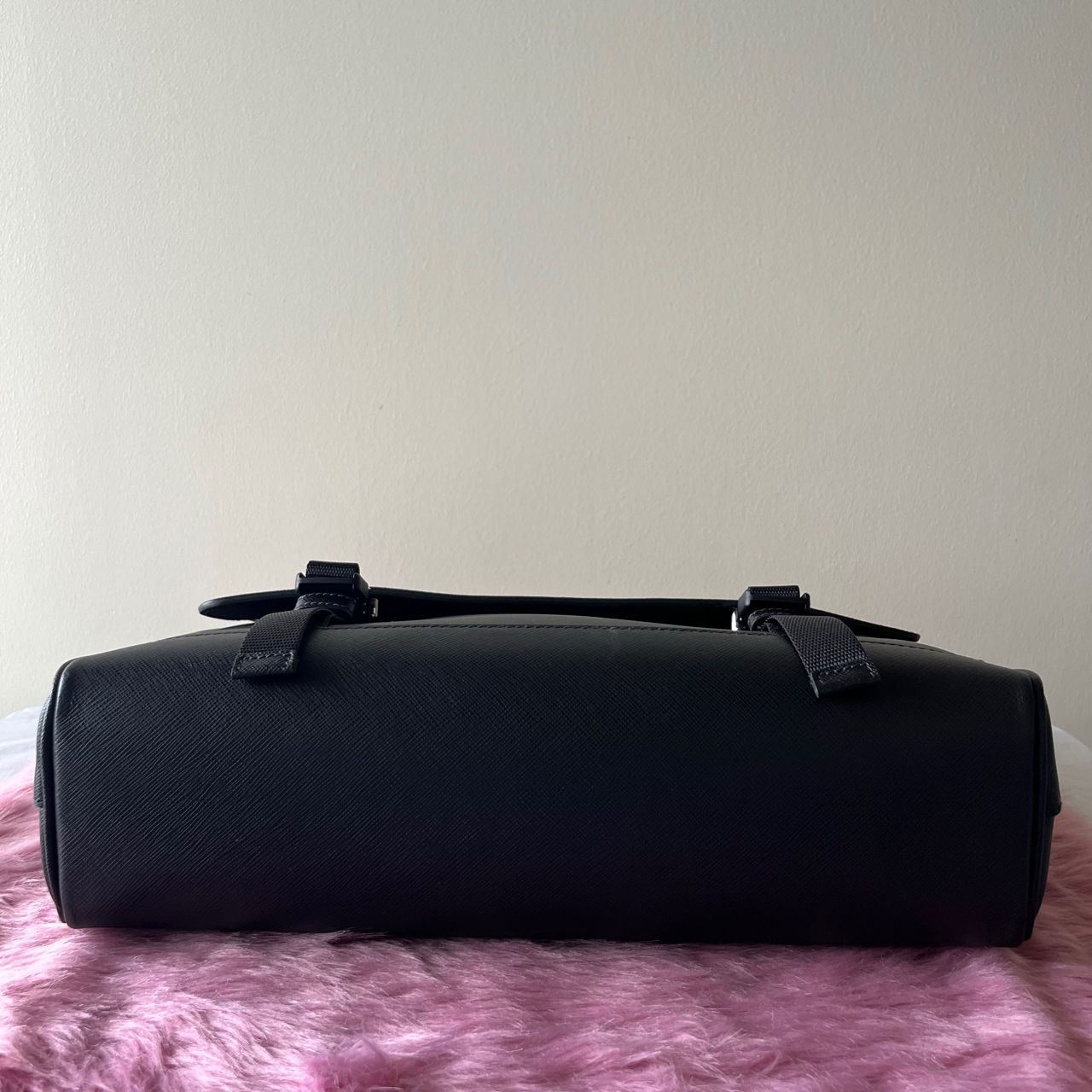 Prada Saffiano Travel Shoulder Bag Black (Men's) – 8.3"H x 11.8"L x 3.1"W
