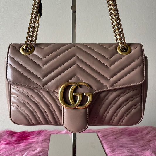 Gucci Marmont Small Tan – 5"H x 9.5"L x 3"W