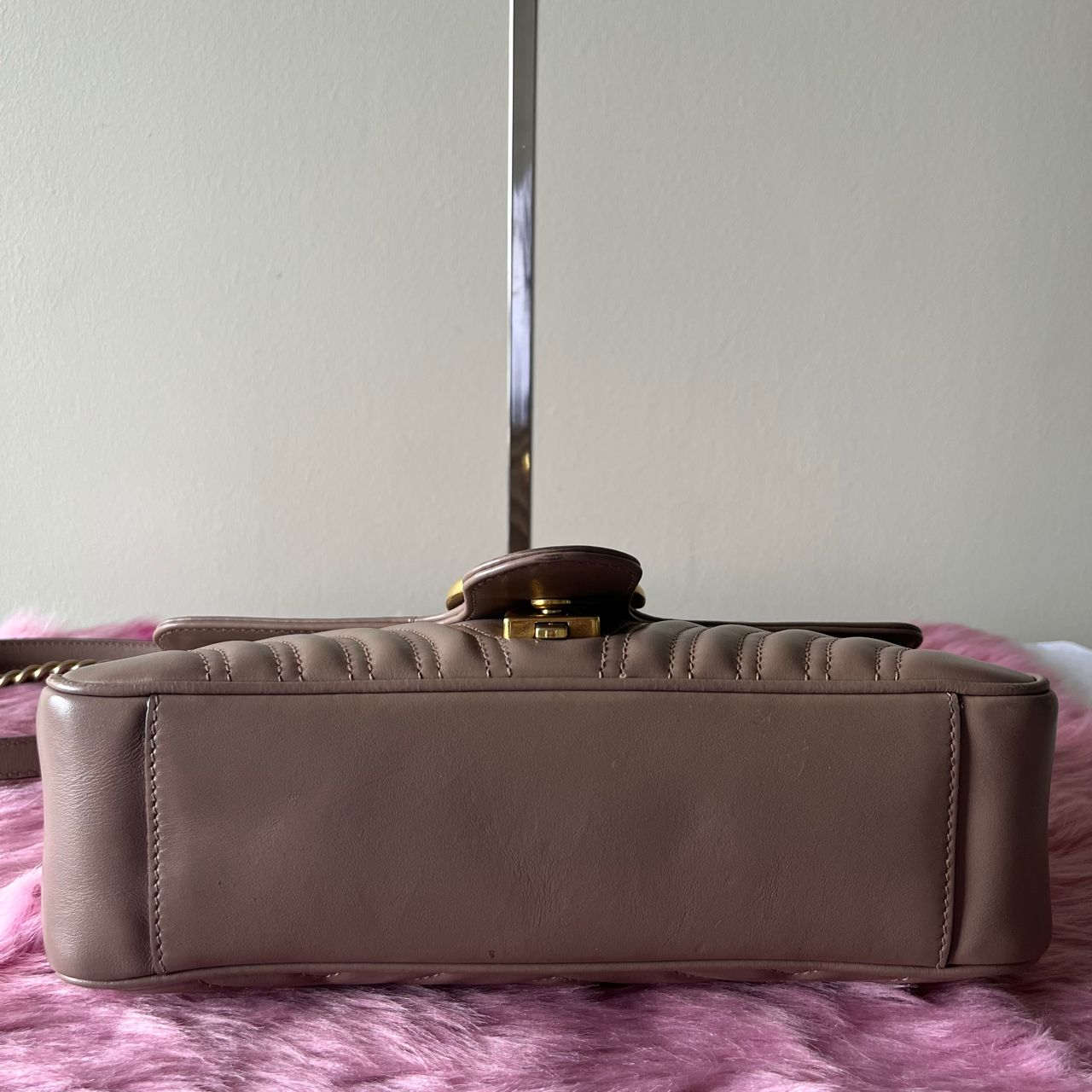 Gucci Marmont Small Tan – 5"H x 9.5"L x 3"W