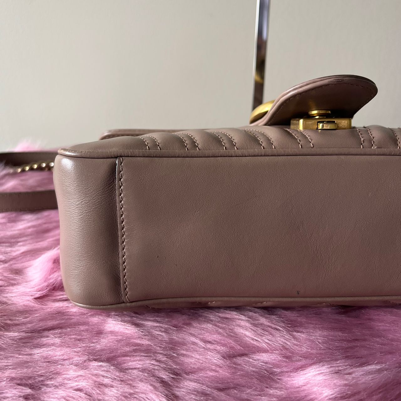 Gucci Marmont Small Tan – 5"H x 9.5"L x 3"W