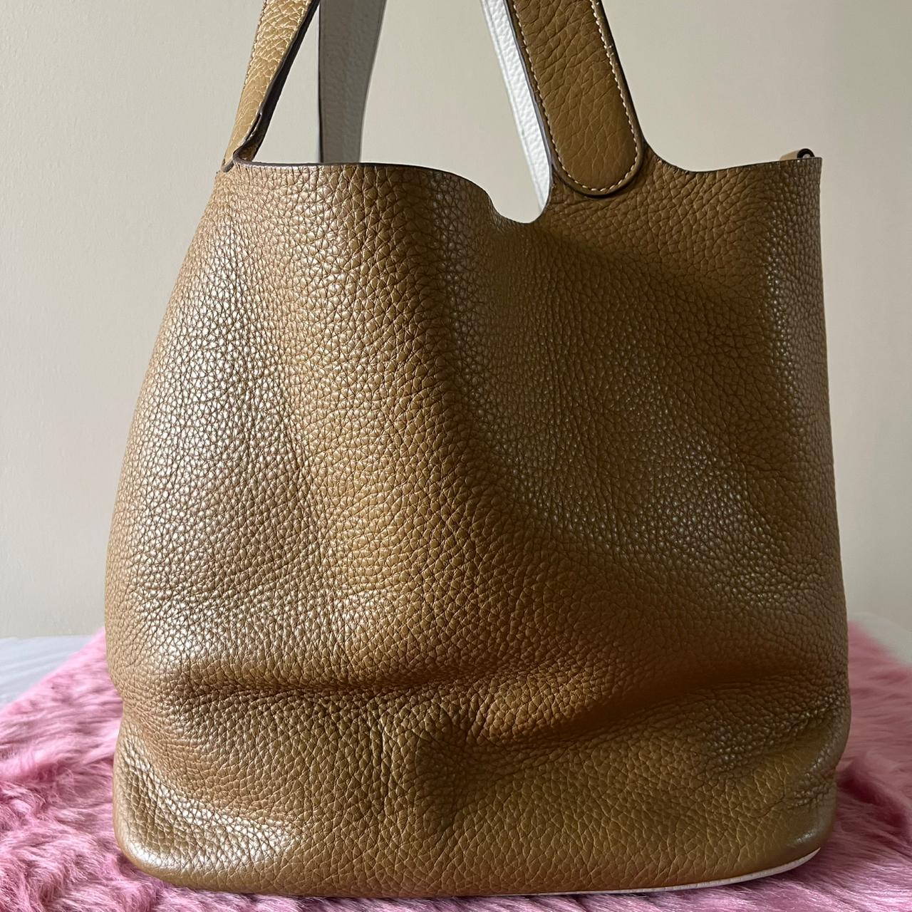 Hermès Picotin MM Gray & Brown – 8.5"H x 8.7"L x 6.7"W