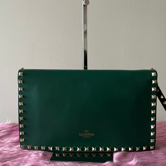 Valentino Rockstud Clutch Green – 6"H x 10"L x 2"W