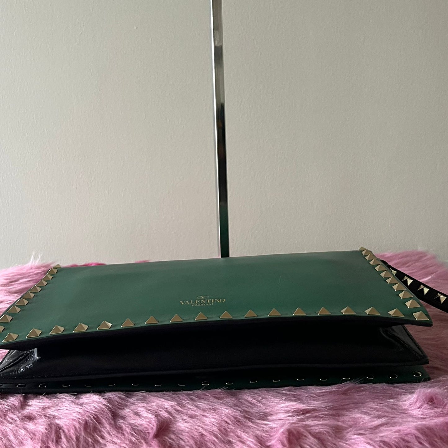 Valentino Rockstud Clutch Green – 6"H x 10"L x 2"W