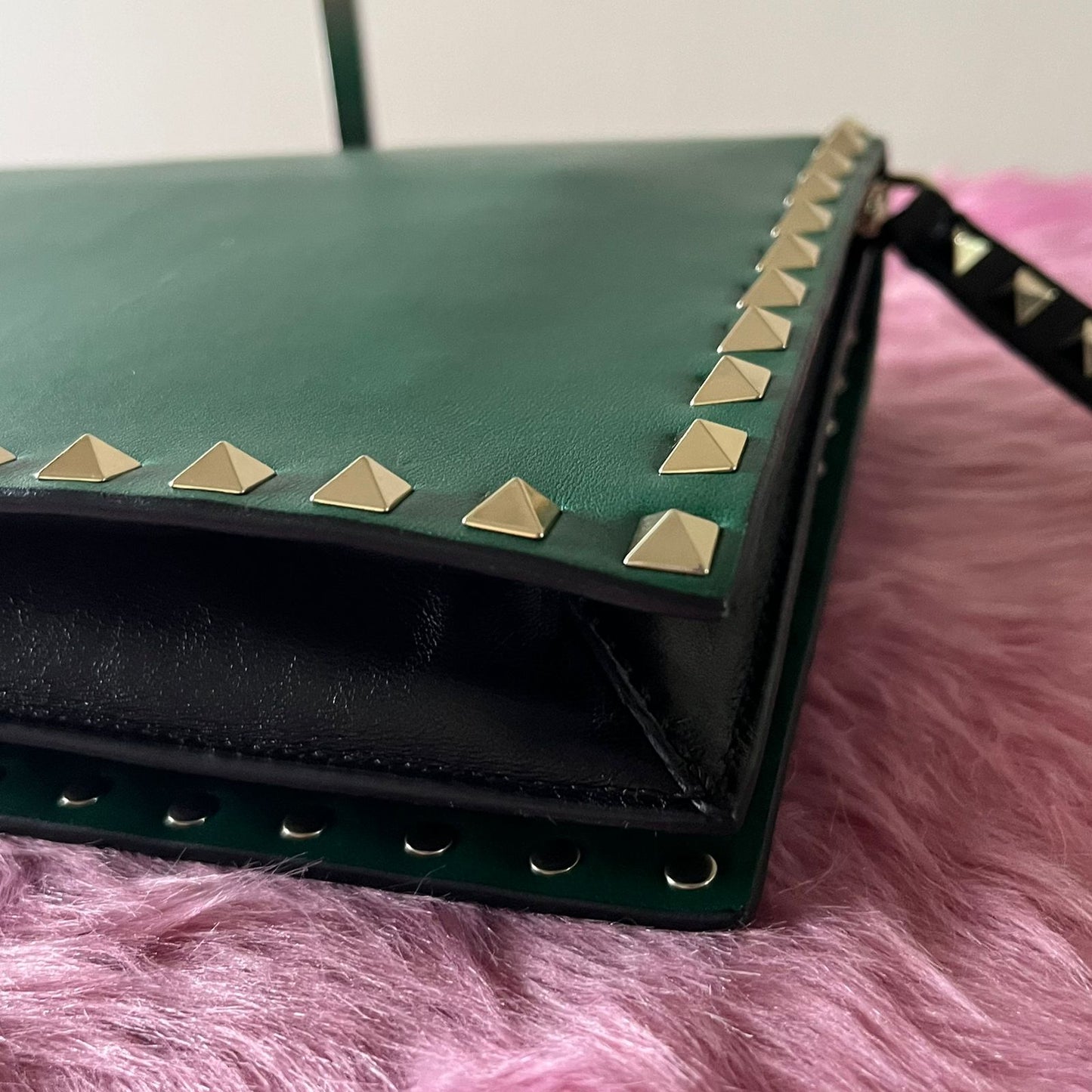 Valentino Rockstud Clutch Green – 6"H x 10"L x 2"W