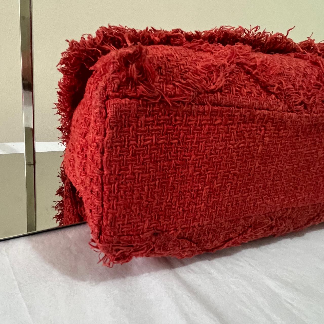 Chanel Jumbo Tweed Red – 8"H x 12"L x 3.5"W
