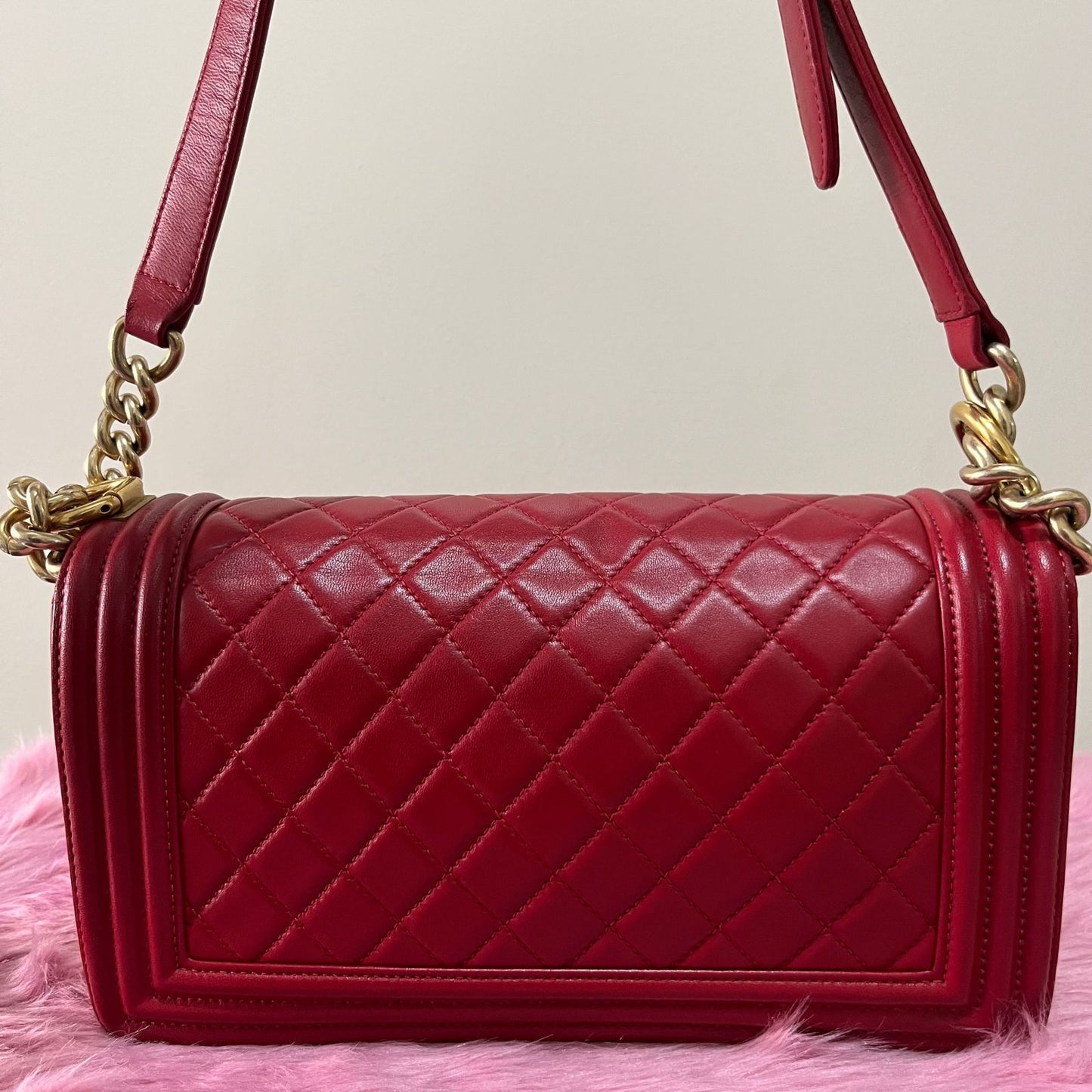 Chanel Le Boy Handbag Red – 5.7"H x 9.8"L x 3.5"W