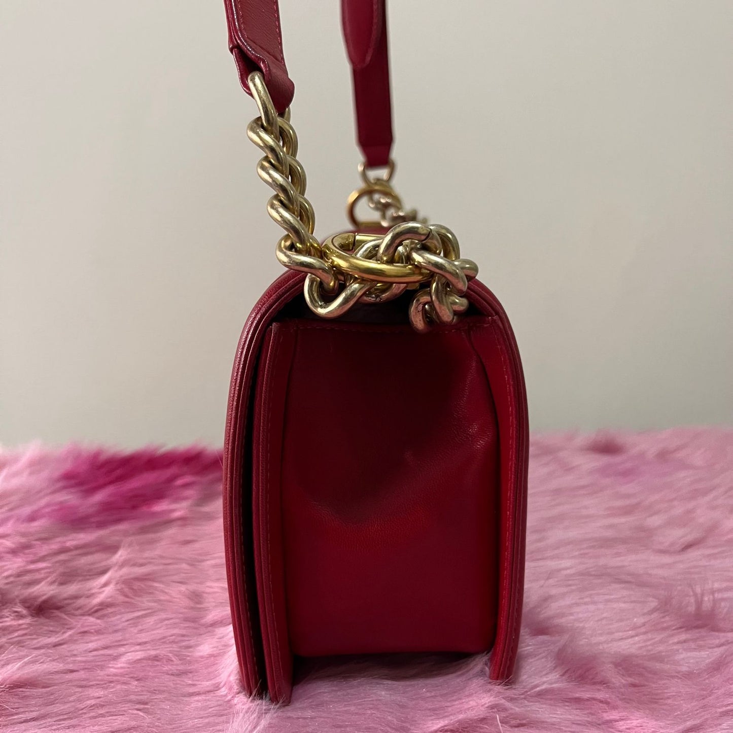 Chanel Le Boy Handbag Red – 5.7"H x 9.8"L x 3.5"W
