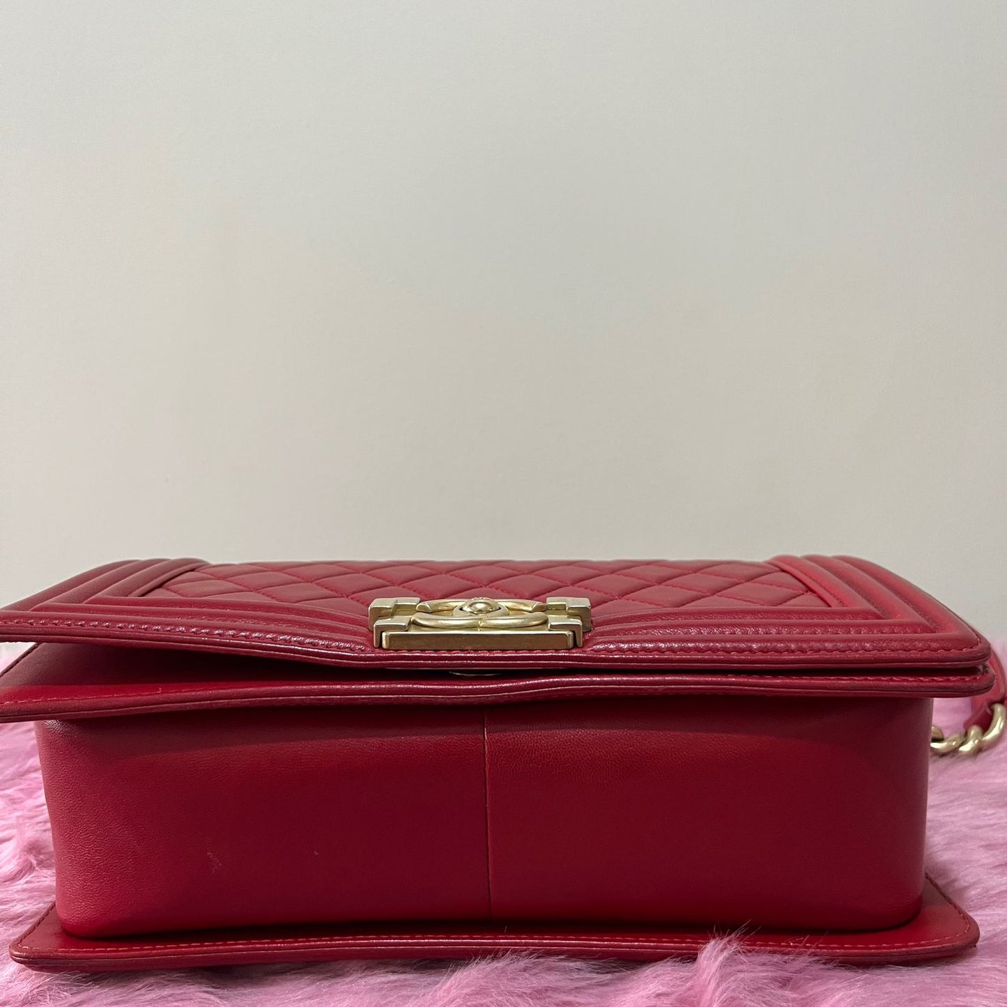 Chanel Le Boy Handbag Red – 5.7"H x 9.8"L x 3.5"W