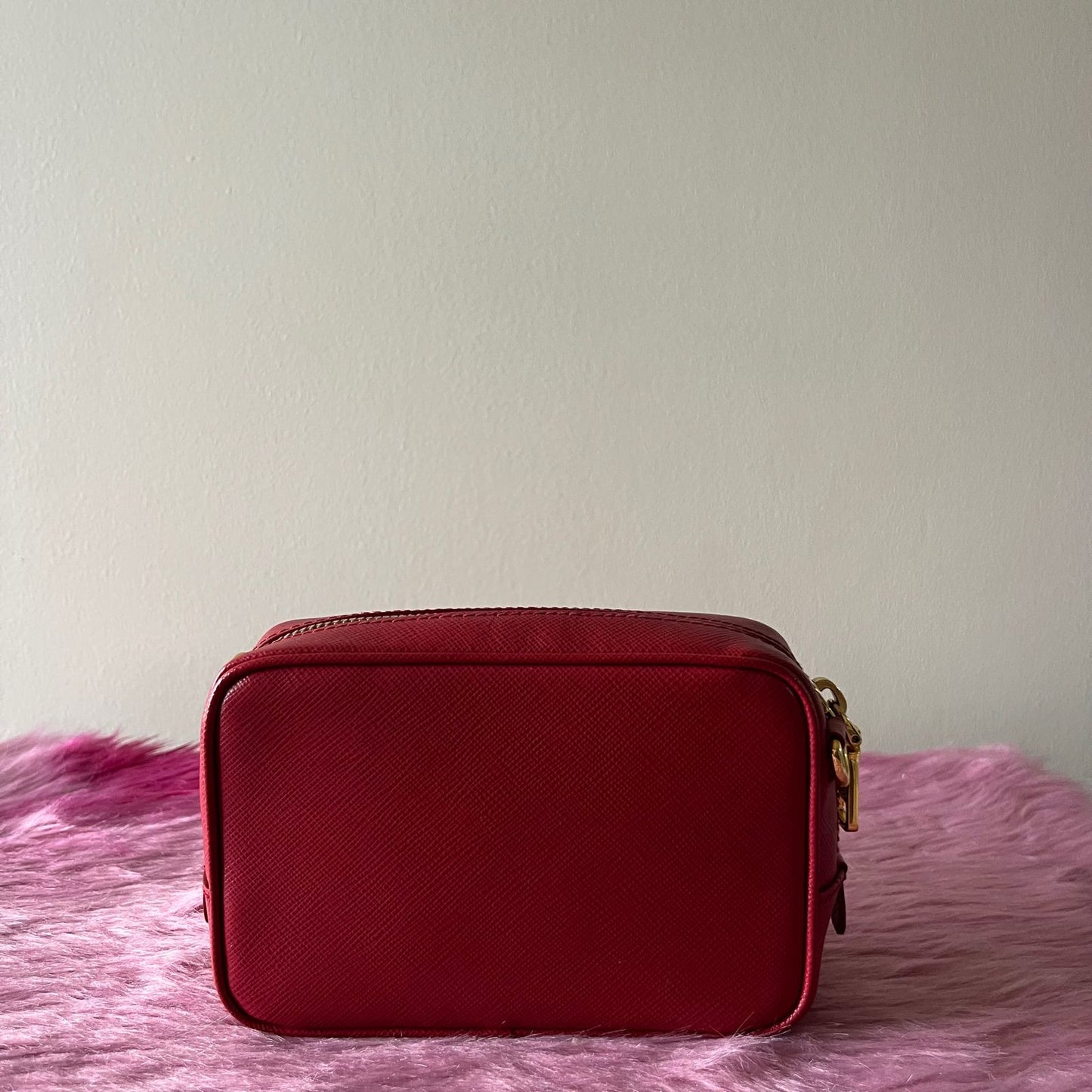 Prada Saffiano Crossbody Mini Bag Red – 4.7"H x 7.5"L x 2.4"W
