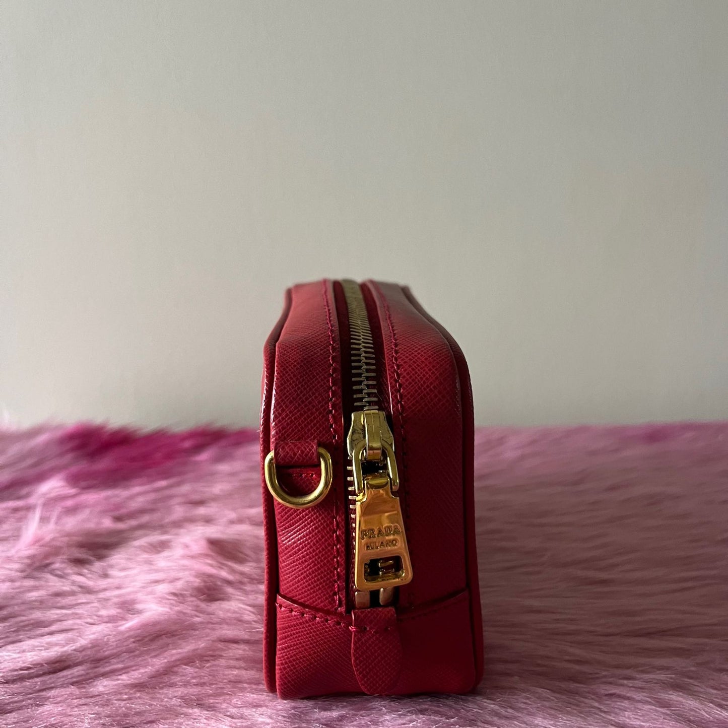 Prada Saffiano Crossbody Mini Bag Red – 4.7"H x 7.5"L x 2.4"W