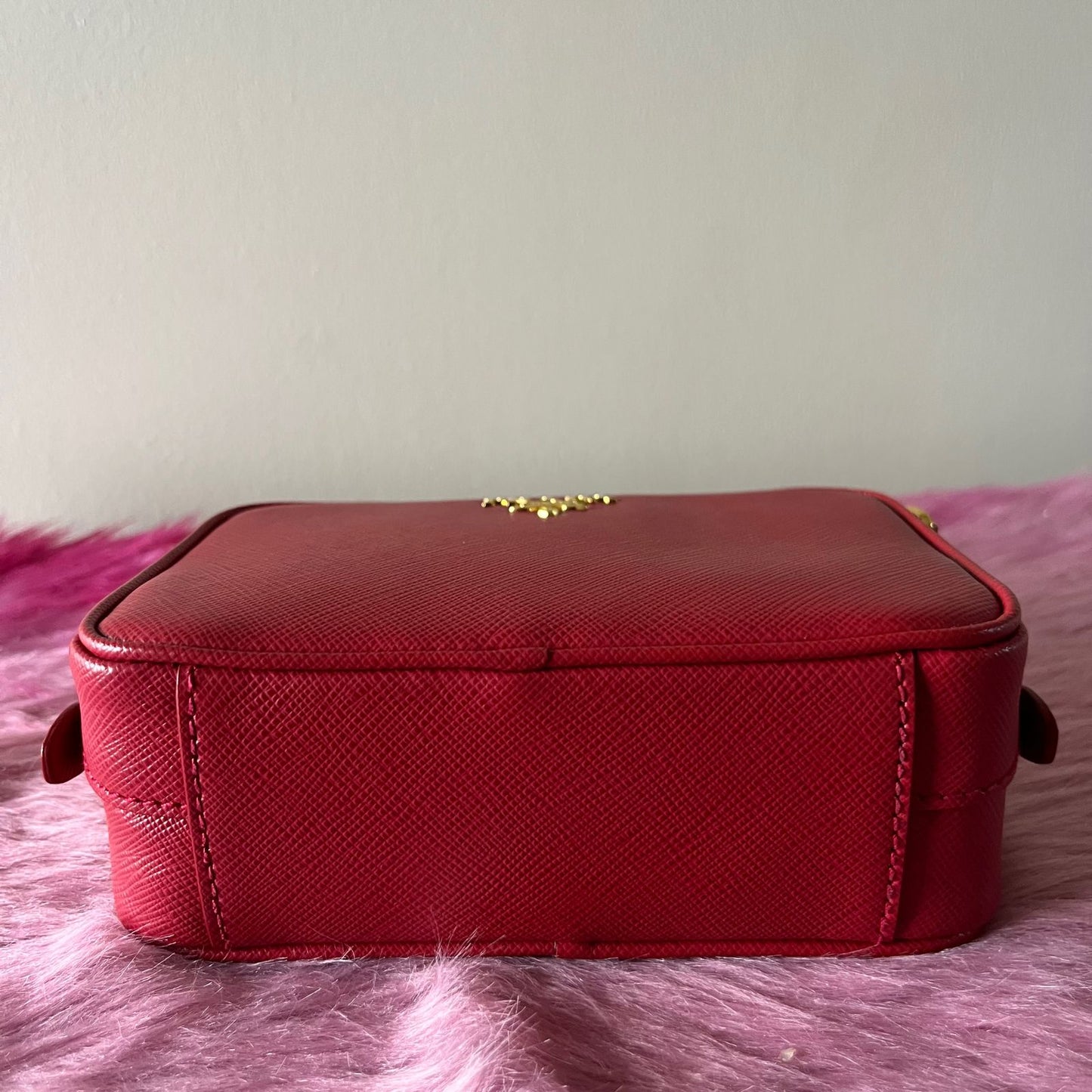 Prada Saffiano Crossbody Mini Bag Red – 4.7"H x 7.5"L x 2.4"W
