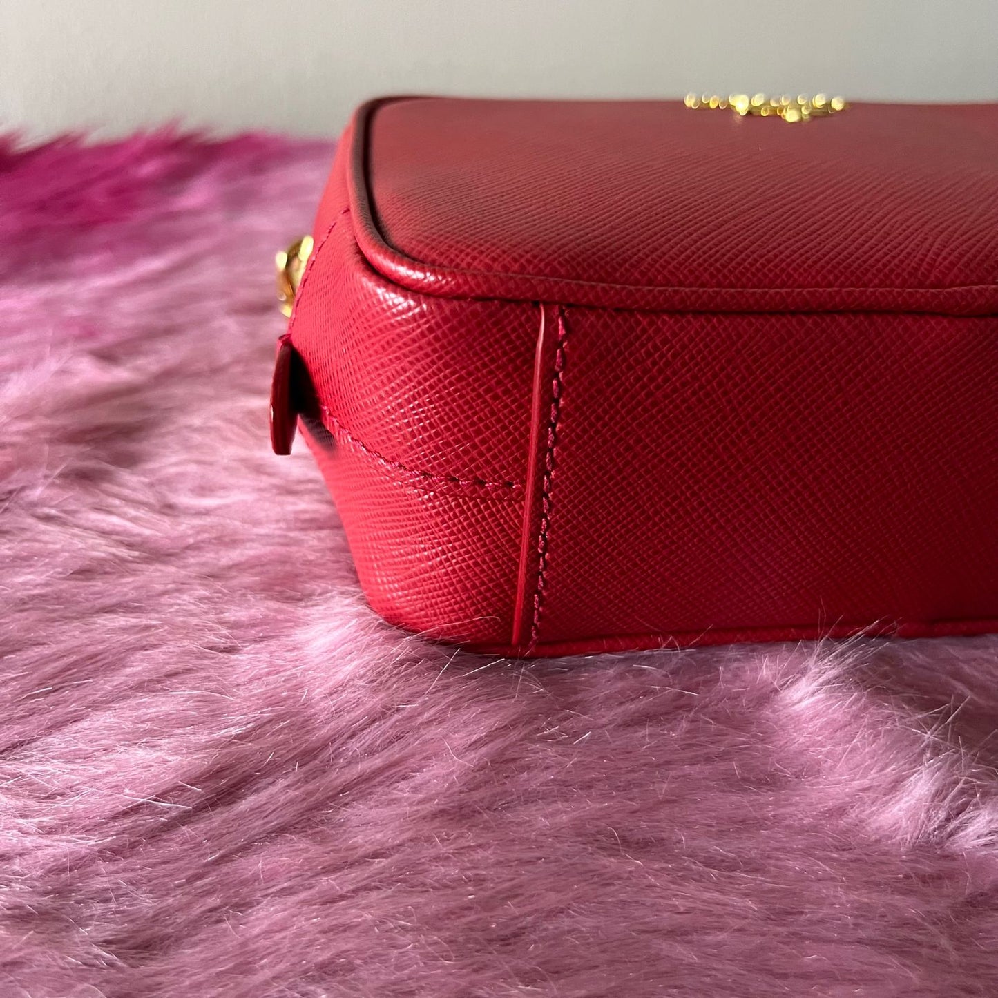 Prada Saffiano Crossbody Mini Bag Red – 4.7"H x 7.5"L x 2.4"W