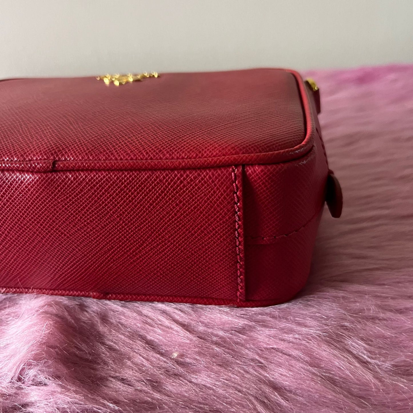 Prada Saffiano Crossbody Mini Bag Red – 4.7"H x 7.5"L x 2.4"W