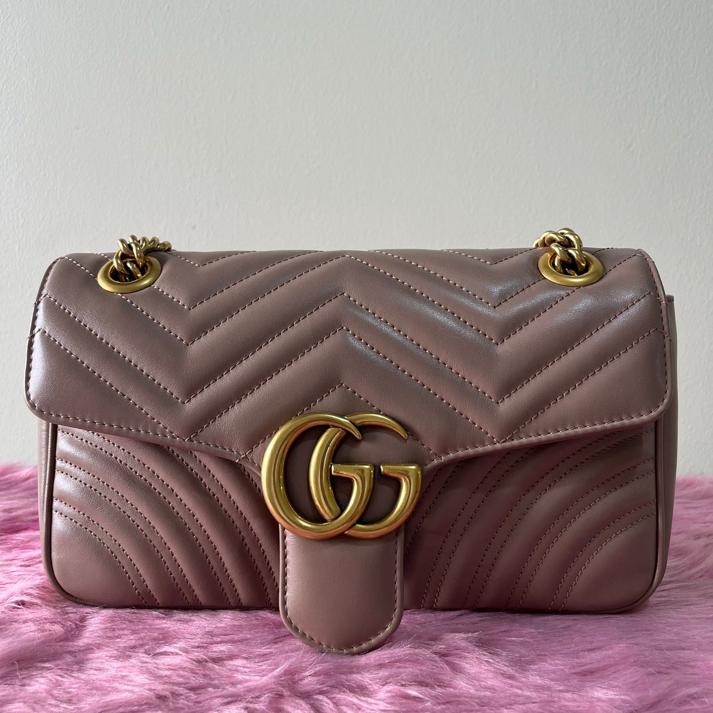 Gucci Marmont Nude – 5.5"H x 10"L x 3"W