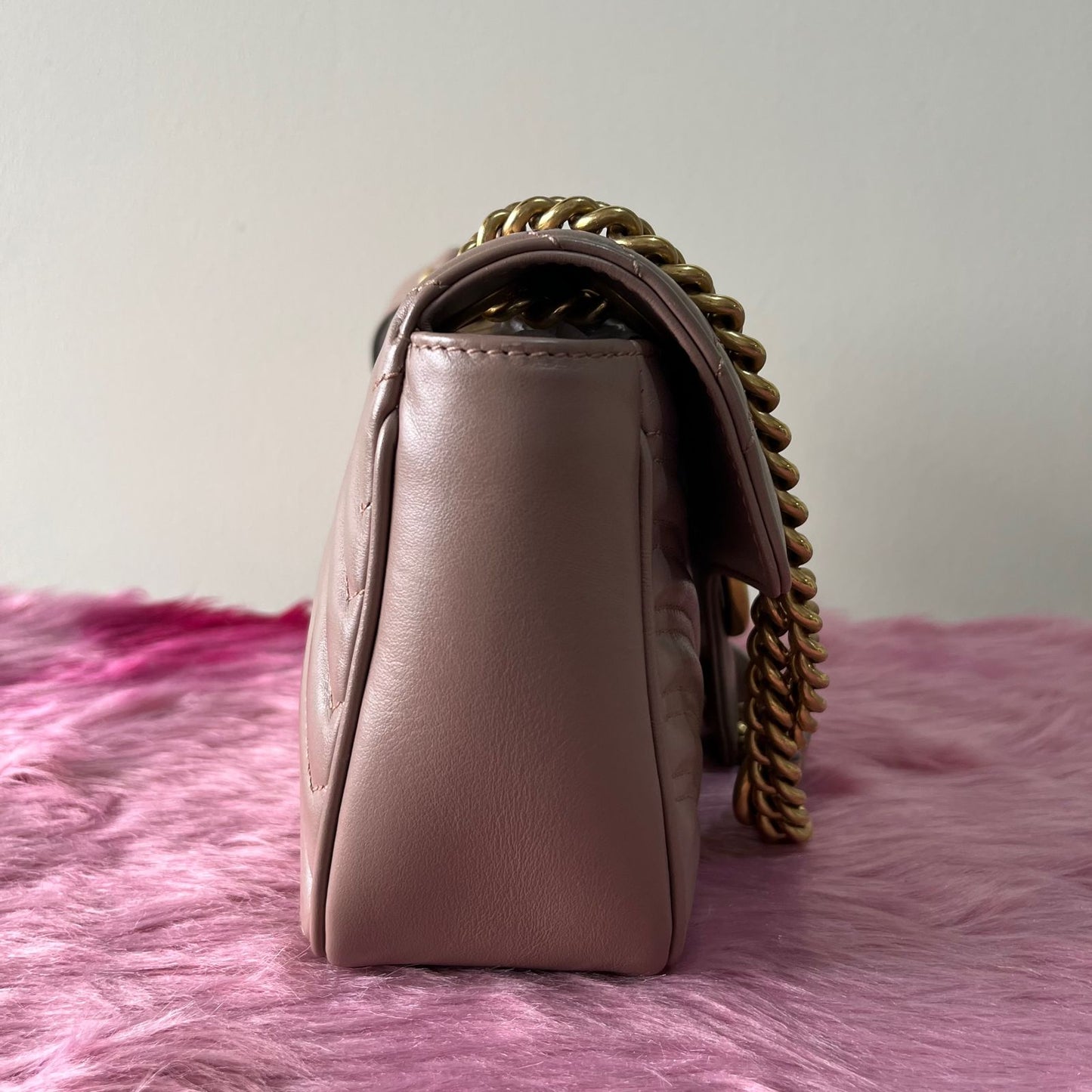 Gucci Marmont Nude – 5.5"H x 10"L x 3"W