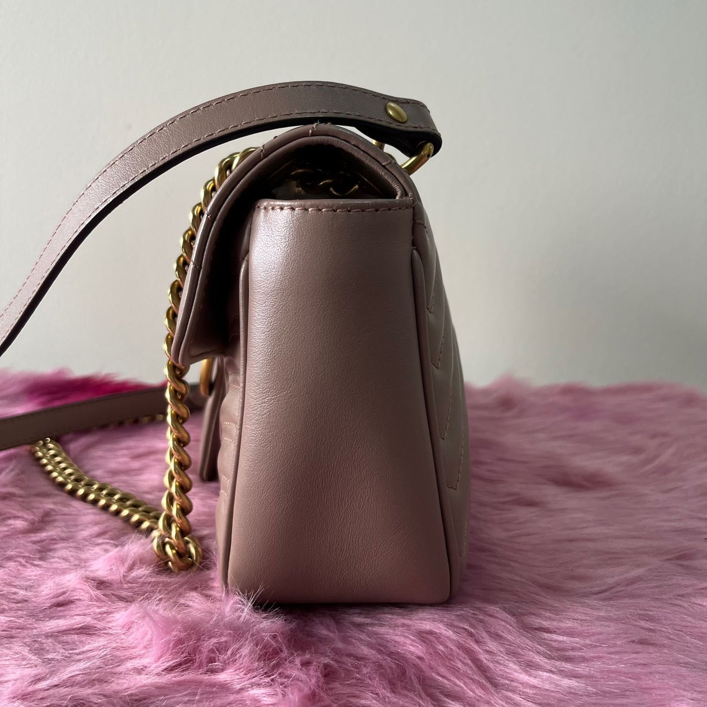 Gucci Marmont Nude – 5.5"H x 10"L x 3"W
