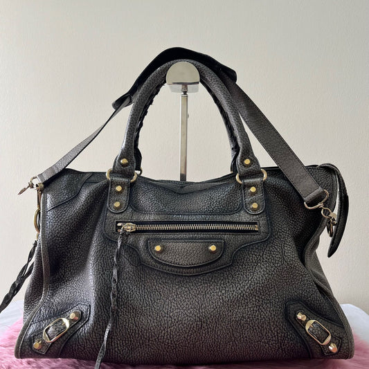 Balenciaga City Medium Metallic Gray – 10"H x 15"L x 5.5"W