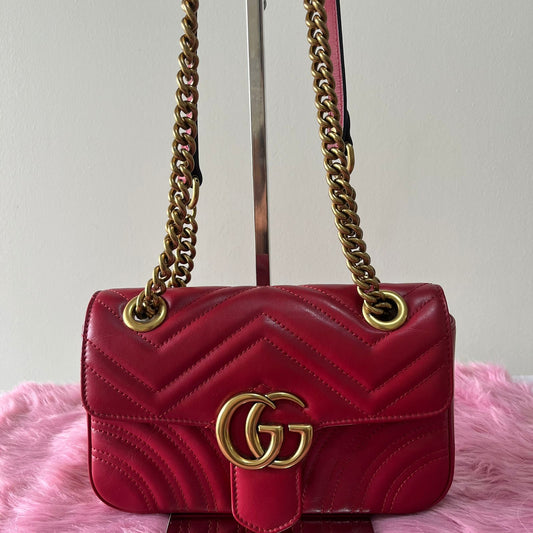 Gucci Marmont Small Red – 6"H x 10"L x 3"W