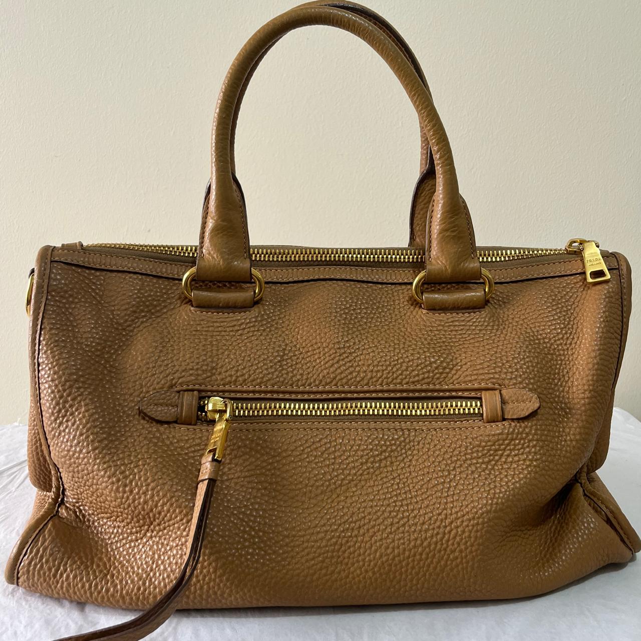 Prada Vitello Daino 2-Way Mustard – 10"H x 13"L x 6"W