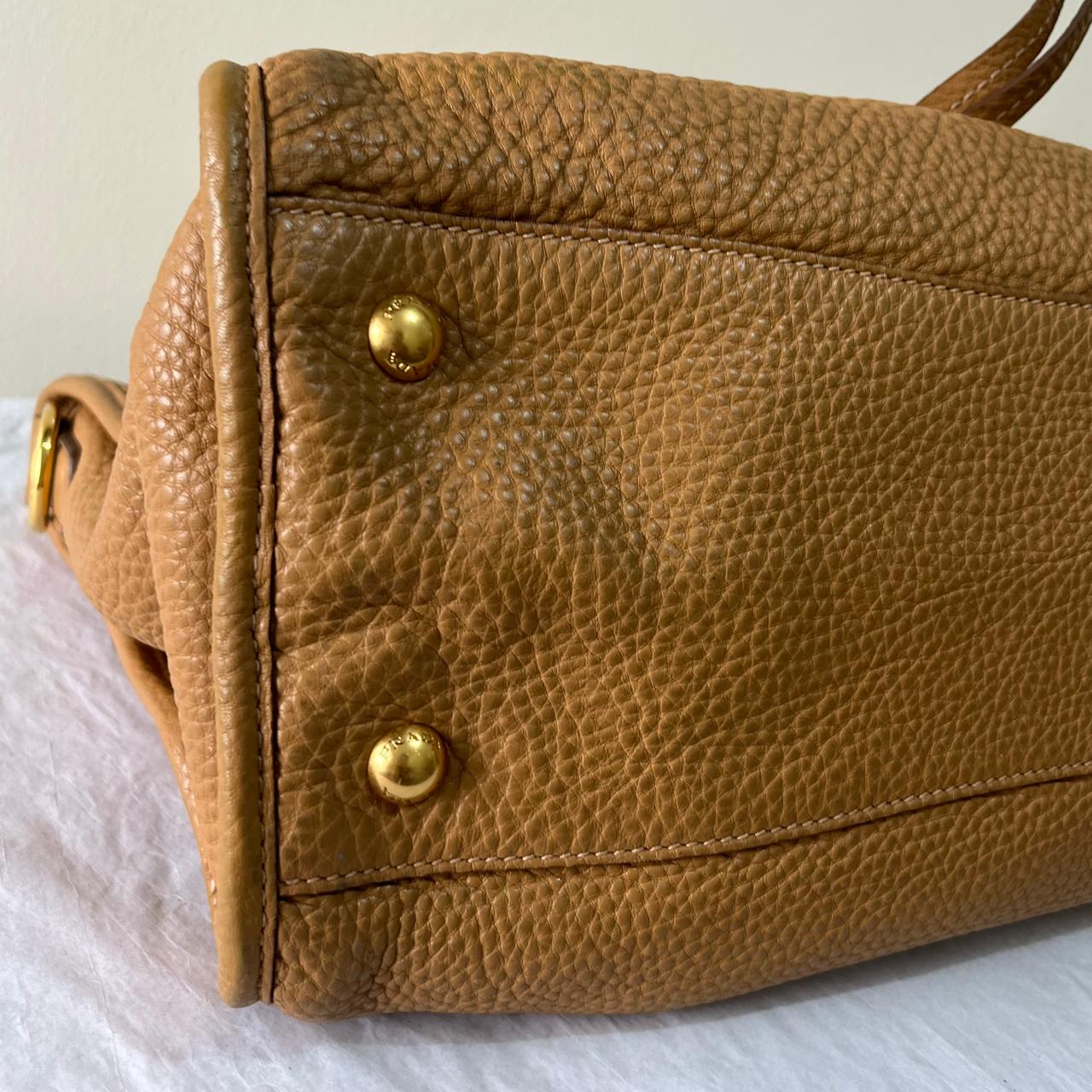 Prada Vitello Daino 2-Way Mustard – 10"H x 13"L x 6"W