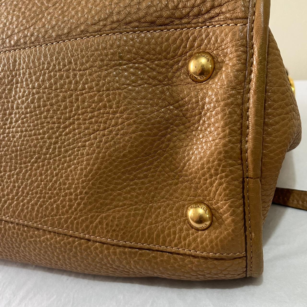 Prada Vitello Daino 2-Way Mustard – 10"H x 13"L x 6"W