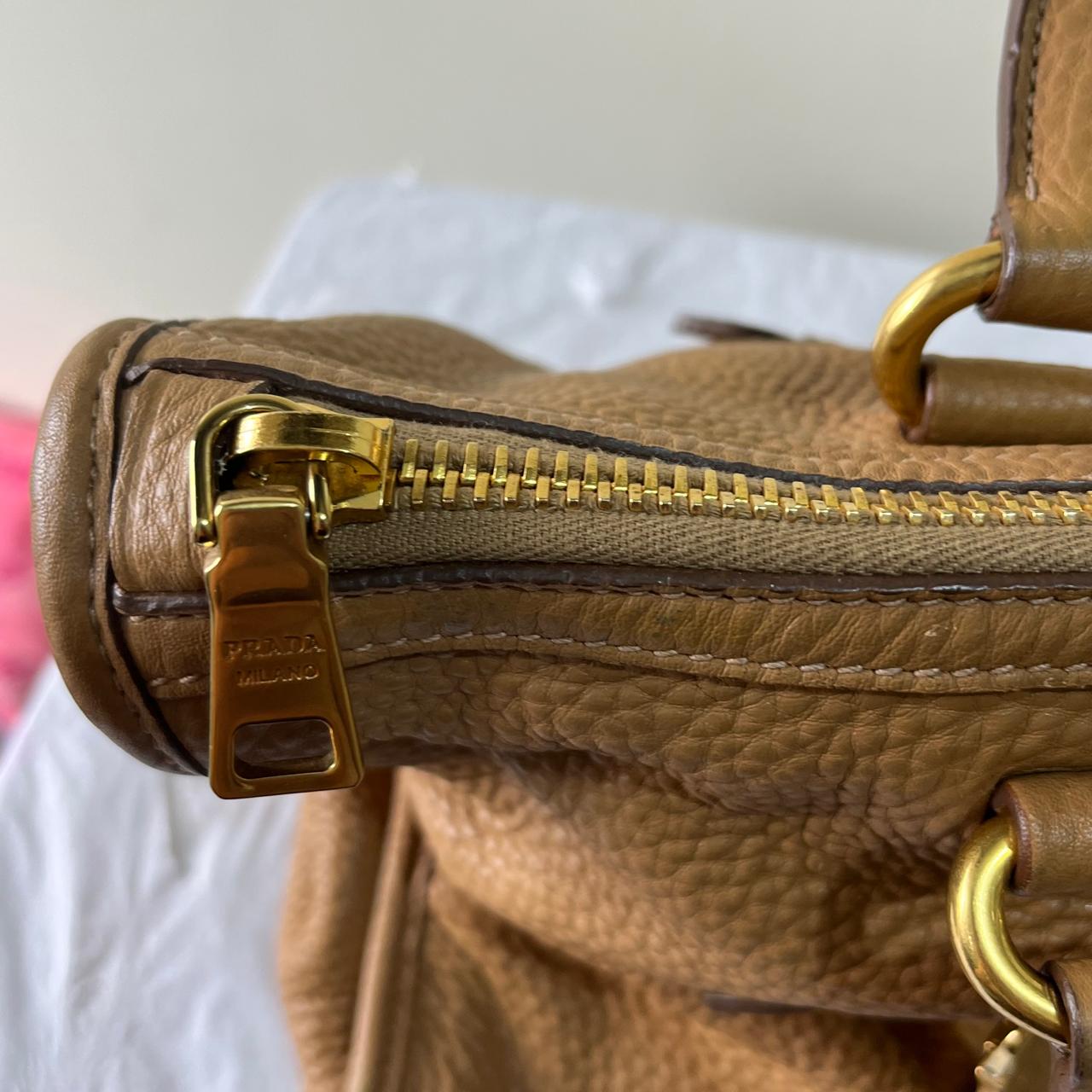 Prada Vitello Daino 2-Way Mustard – 10"H x 13"L x 6"W
