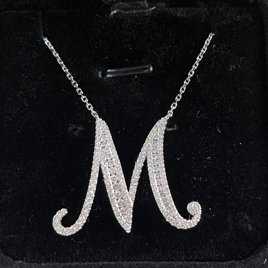 DIAMOND ROUND "M" INITIAL PENDANT NECKLACE