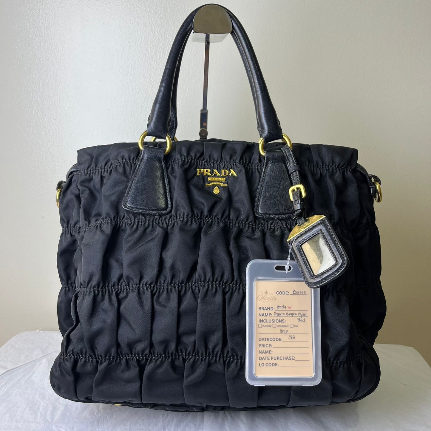 Prada Tessuto Gaufre Nylon Black – 8"H x 13"L x 5"W