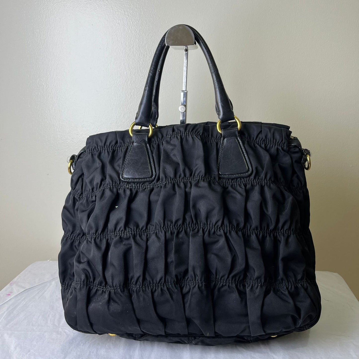 Prada Tessuto Gaufre Nylon Black – 8"H x 13"L x 5"W