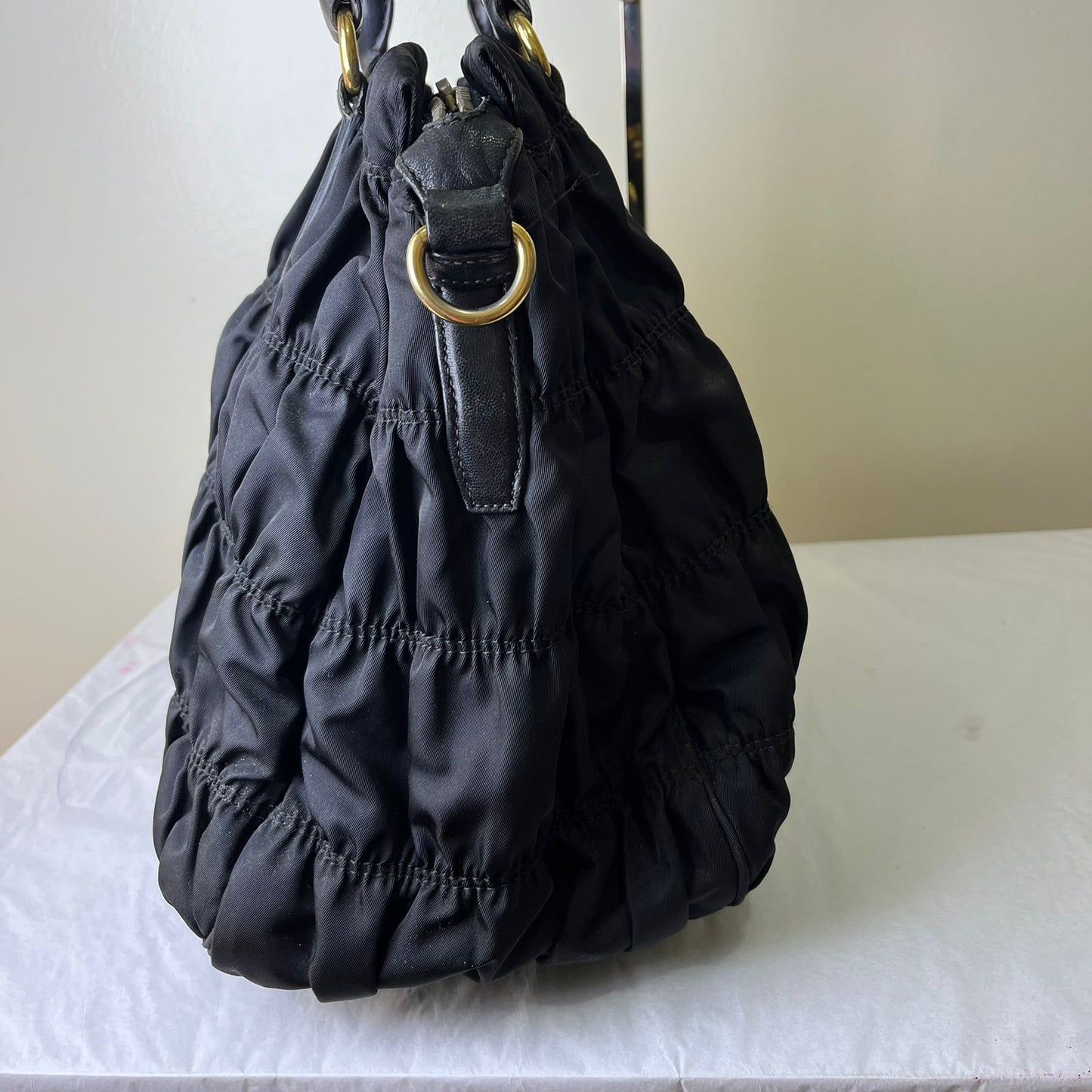 Prada Tessuto Gaufre Nylon Black – 8"H x 13"L x 5"W