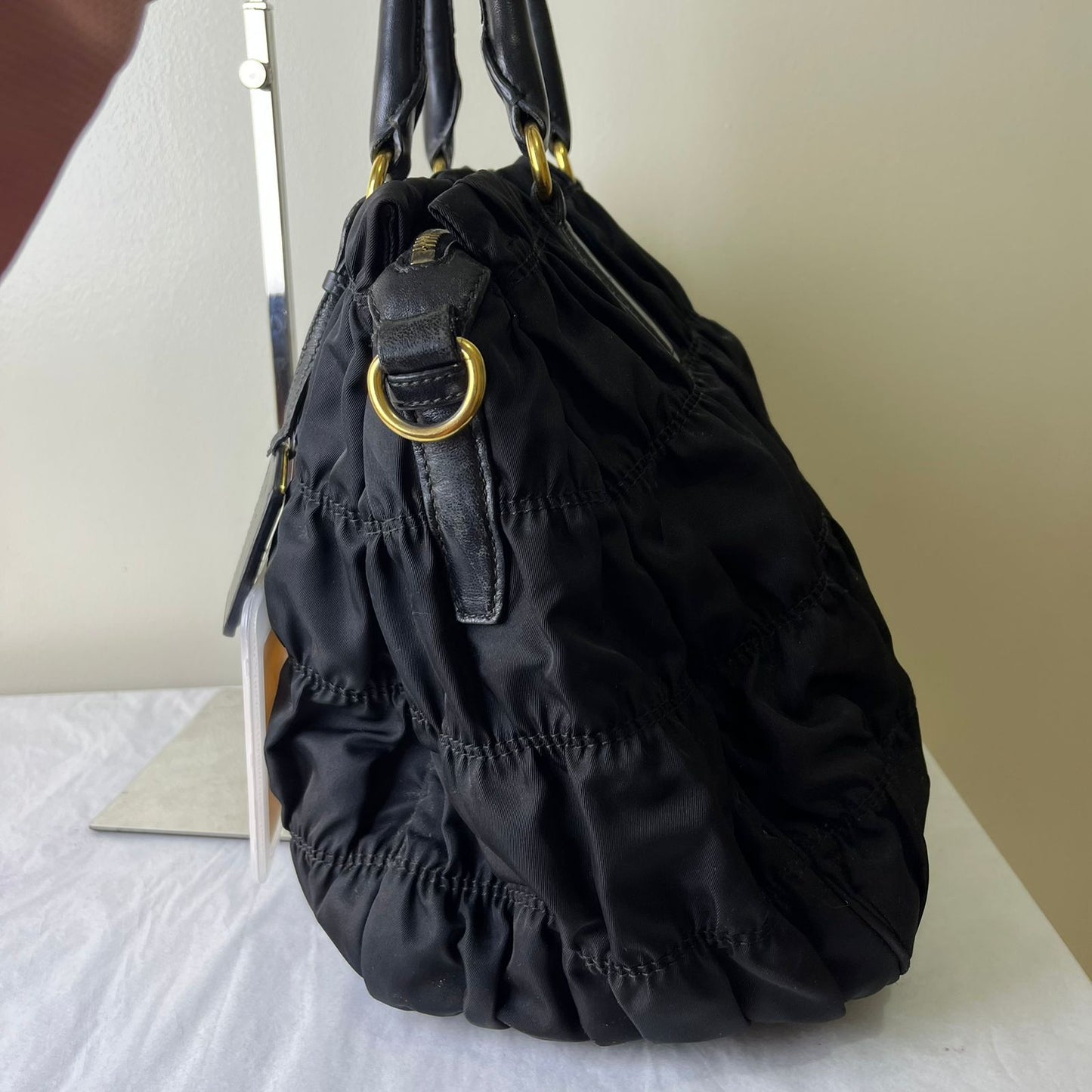 Prada Tessuto Gaufre Nylon Black – 8"H x 13"L x 5"W