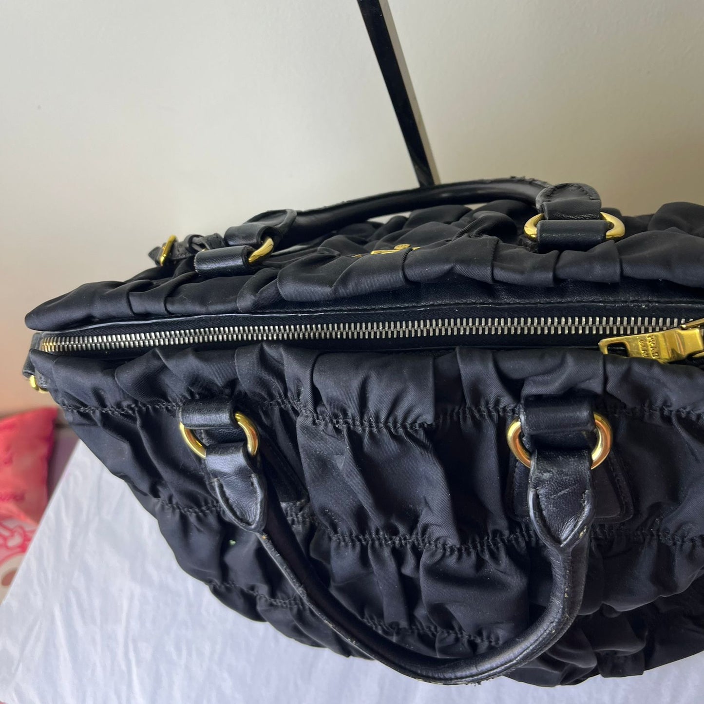 Prada Tessuto Gaufre Nylon Black – 8"H x 13"L x 5"W
