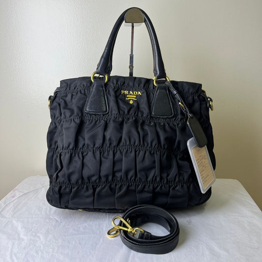 Prada Tessuto Gaufre Nylon Black – 8"H x 13"L x 5"W