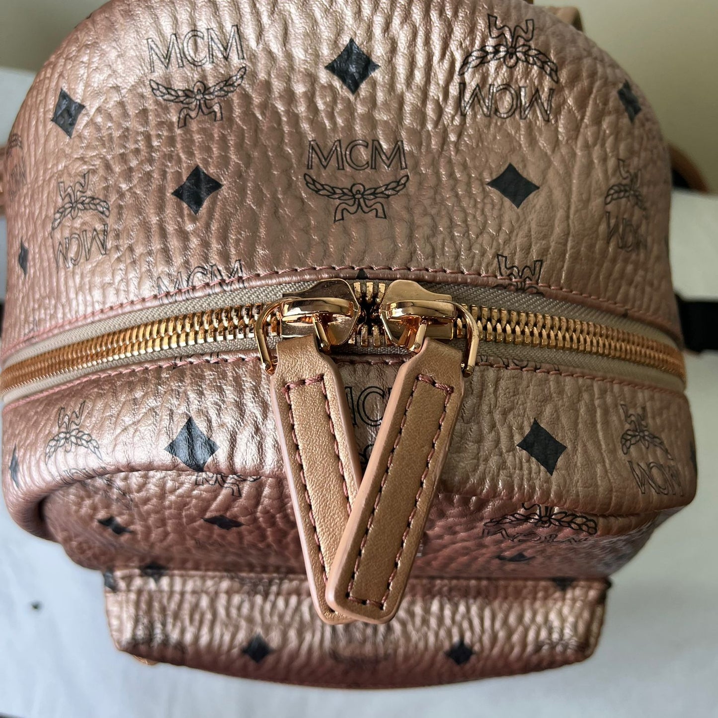 MCM Backpack Rose Gold – 16.5"H x 13"L x 6"W