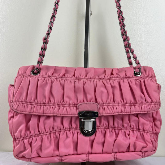 Prada Nappa Gaufre Chain Flap Pink – 5.5"H x 9.4"L x 2.8"W