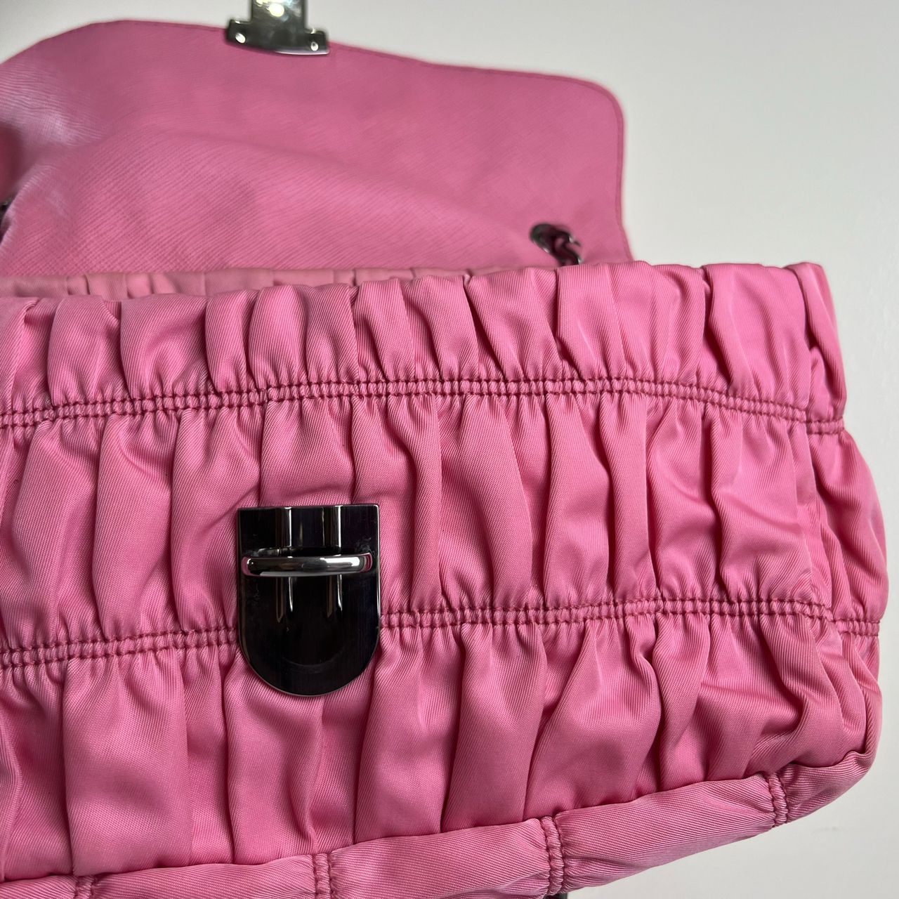 Prada Nappa Gaufre Chain Flap Pink – 5.5"H x 9.4"L x 2.8"W